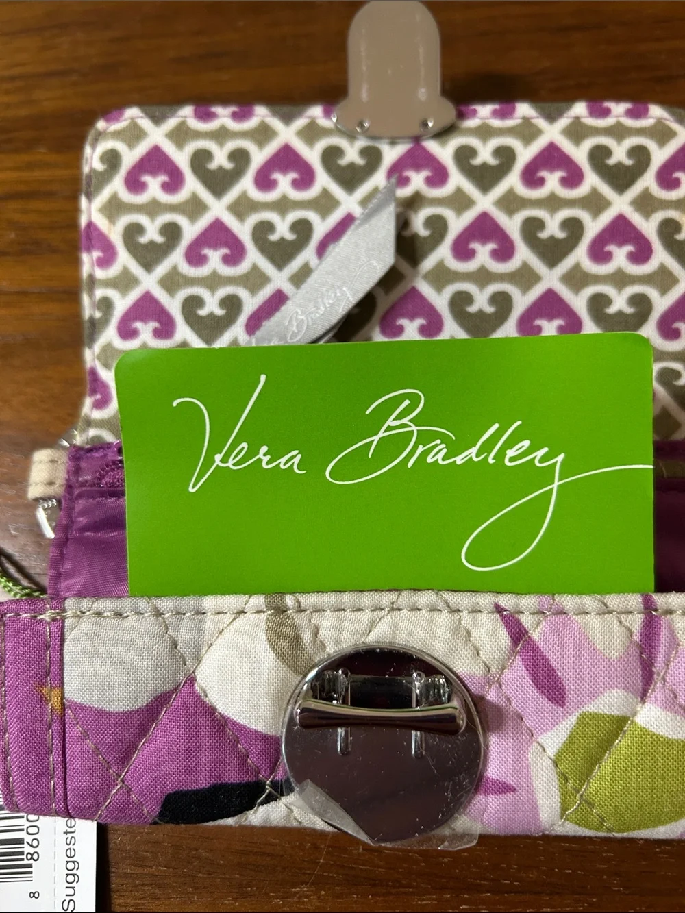 Vera Bradley Quilted Floral Wallet in Pink, Lime & Cream scan and go card slot - Picture 10 of 15